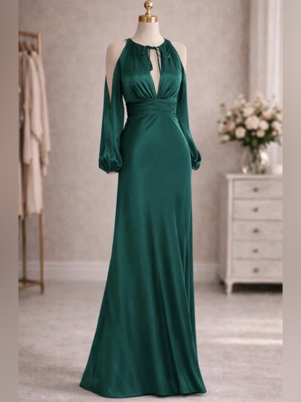 Mac Duggal 55397 Emerald Green Cold Shoulder Formal Gown Maxi Dress 4 NWT